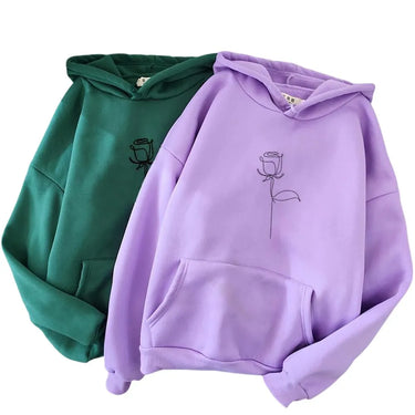 Simple Rose Outline Lightweight Women's Hoodie: Casual Everyday Floral Ladies Hoodie Hooded Sweatshirt from NSE Imports #1.